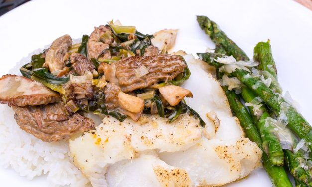 Fish with morel and ramp cream sauce